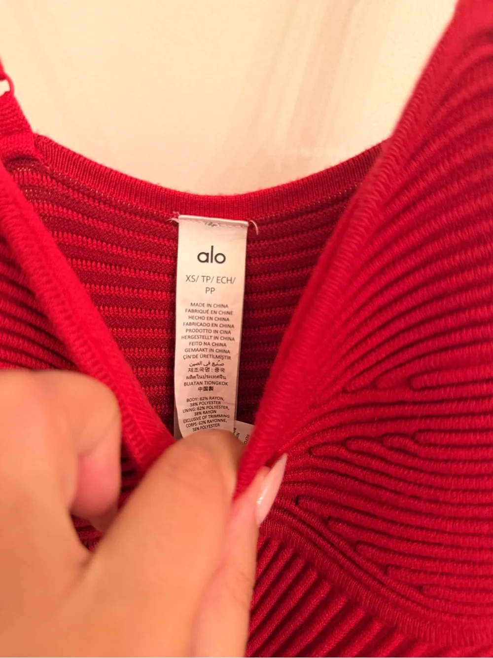 ALO Yoga Red Ribbed Mini Slip Dress with Spaghetti Straps